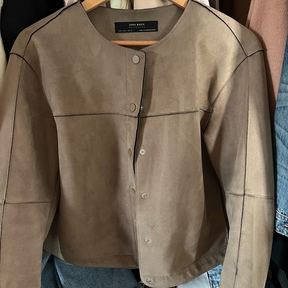 Zara basic outerwear taupe suede jacket - Picture 2 of 4